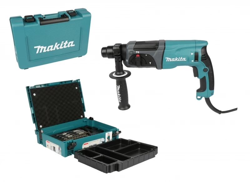 Makita HR2470 + E-17790 SDS-plus Bohrer + Meißelset 17-tlg. 3 Makita HR2470 + E-17790 SDS-plus Bohrer + Meißelset 17-tlg.